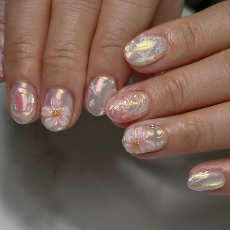 Cause short nails can look just as pretty ✨🌸 Soft gel overlay + May 3D Dainty 3D flower special #nailinspo #vancouvernails #naildesign #3dflowernails #summernails #chromenails #trendynails #floralnails #naturenails Short Gel Art Nails, Short 3d Nails Design, Korean 3d Gel Nail Art, Nails Idea For Short Nails, Flower Nails Design Short, Short Nail 3d Flower, Short Decorated Nails, Gel X Nails 3d, 3d Flowers On Short Nails