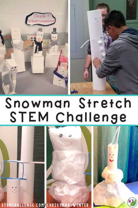 The Snowman Stretch Winter STEM Challenge is super low-prep and full of rigor, engagement, and fun. Whether you need a Christmas STEM Challenge activity or a Winter STEM Challenge activity, this one is a winner for teachers and students! Click through to the blog to see all the details, including modifications for grades 2-8! Winter Stem Activities For Kids, Holiday Stem Activities, School Challenges, Winter Stem Challenges, Christmas Stem Challenge, Stem Winter, Christmas Stem Activities, Stem Activities Kindergarten, Winter Stem Activities