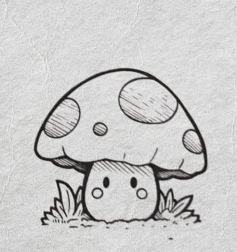 Cute Doodles Mushroom, Random Sketch Ideas Mushroom, Things To Sketch Mushrooms, Cute Drawings Simple Mushroom, Mashrooms Drawing Aesthetic, Cute Mushrooms Drawing, Mushroom Man Drawing, Cute Doodle Art Kawaii, Simple Pencil Drawings For Beginners