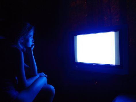 Watching Phone At Night, Blue Light Cinematography, Watching Phone In Bed Aesthetic, Blue Tv Aesthetic, Watching Tv Aesthetic Night, Someone Watching Tv, Watching Tv Photography, Watching Tv Art, Blue Light Aesthetic