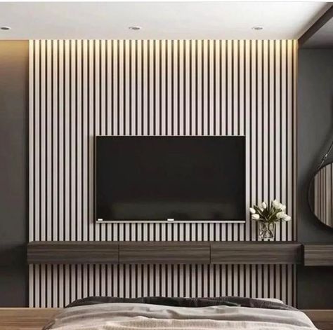 Panelling Behind Tv, Built In Tv Cabinet, Fluted Panel, Fluted Wood, Tv Rack, Wood Tv, Tv Cabinets, Fireplace, Tv