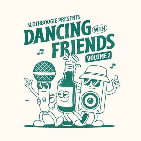 Dancing With Friends, Vintage Mascot, 심플한 그림, Yellow Sunshine, Wallpaper Retro, Albert Park, Retro Cartoons, Mascot Design, Tee Shirt Designs