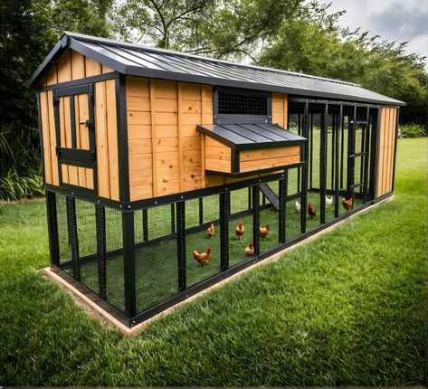 16-20 Chicken Some customizations have been made in this coop, you can make these customizations too. After purchasing the product, you can make customizations as you wish, as you will have the whole plan in your hands. Enhance your backyard with the Modern Enclosed Chicken Coop, designed to provide a safe and comfortable living space for your feathered friends. Designed to withstand all loads from wind and snow, along with a modern design that integrates seamlessly into any outdoor environment. Reban Ayam, Coop Run, Backyard Chicken Coop, Cute Chicken Coops, Chicken Coop Garden, Chicken Coup, Backyard Chicken Coop Plans, Diy Chicken Coop Plans, Chicken Coop Run