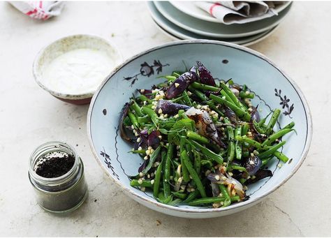 Buckwheat and French bean salad from Ottolenghi Simple by Yotam Ottolenghi Ottolenghi Cookbook, Buckwheat Salad, Pan Fried Salmon, Fried Salmon, Yotam Ottolenghi, Bean Salad, Buckwheat, Green Salad, Online Food