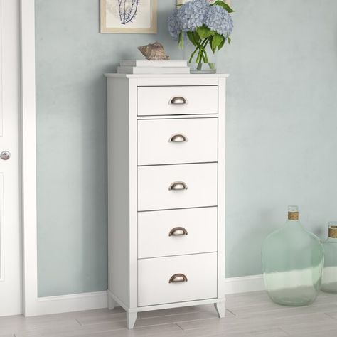 Beachcrest Home Sanmiguel 5 Drawer Chest & Reviews | Wayfair Fauxdenza Ikea, Narrow Chest Of Drawers, Lingerie Chest, 5 Drawer Dresser, 4 Drawer Dresser, 6 Drawer Chest, White Chests, 5 Drawer Chest, Cup Handles