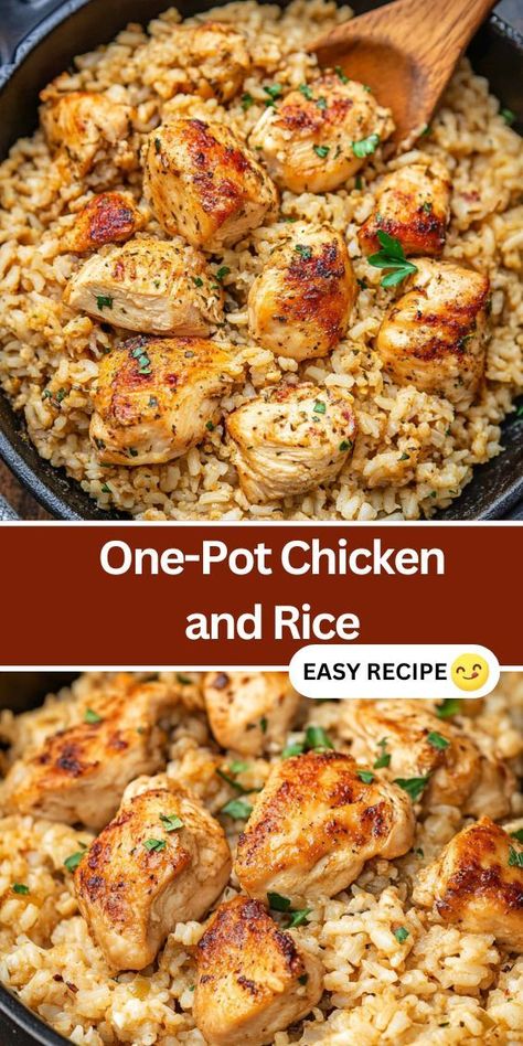 This easy One-Pot Chicken and Rice is a simple, comforting meal perfect for busy weeknights. Tender chicken, creamy rice, and Parmesan cheese come together in just one skillet for a delicious dinner the whole family will love. Ready in under 30 minutes, it’s packed with flavor and requires minimal cleanup. Customize with your favorite veggies for a balanced, hearty dish. Easy Healthy Dinner With Rice, Rice And Chicken Skillet Dinners, Chicken To Serve Over Rice, Chicken And Rice Insta Pot, Cheap Chicken And Rice Recipes, One Pot Meals With Rice, Healthy 1 Pot Meals, Stovetop Chicken And Rice Recipes, Easy Chicken And Rice Recipes Casseroles