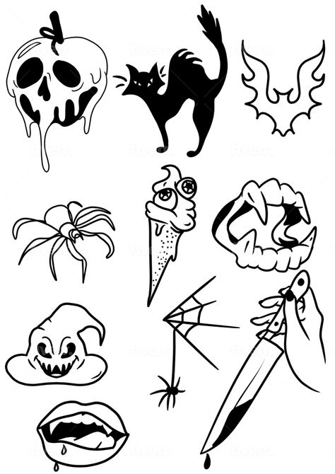 I will make you personalized minimal line tattoo flash sheets Halloween Flash Sheet Tattoo, Cute Halloween Flash Sheet, Flash Tattoo Halloween, Horror Movie Tattoo Flash Sheet, Creepy Flash Tattoo, Halloween Flash Sheet Simple, Flash Sheet Ideas, Halloween Tattoo Flash Art, Minimal Line Tattoo