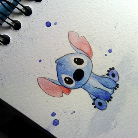 Watercolor Stitch❤ Stitch Watercolor Painting, Disney Watercolor Easy, Disney Watercolor Paintings Easy, Disney Watercolor Paintings, Lilo And Stitch Watercolor, Disney Watercolour, Watercolor Stitch, Stitch Room, Stitch Watercolor