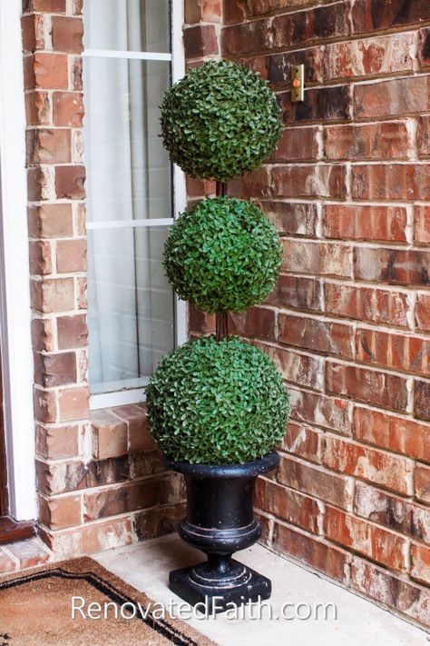 Time on Your Hands? Make These 5 Artificial Topiaries for Your Home - Zen of Zada Diy Topiary Trees, Porch Topiary, Topiary Ideas, Diy Topiary, Outdoor Topiary, Topiary Diy, Boxwood Plant, Porch Plants, Porch Remodel