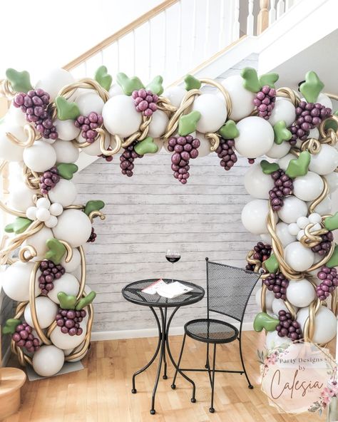 Grapes Balloon Decorations, Vineyard Party Ideas, Balloon Mailbox Decor, Wine Balloon Garland, Grape Decorations Party, Vineyard Party Decor, Wine Party Backdrop, Wine Balloon Arch, Grape Balloon Arch