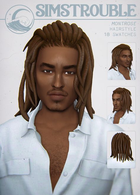 MONTROSE by simstrouble | simstrouble on Patreon Sims 4 Afro Hair Male, Sims4 Ideas, Pretty Sims, Sims 4 Afro Hair, Sims 4 Male, Rasta Hair, Ts4 Hair, Sims 4 Men Clothing, Afro Hairstyles Men