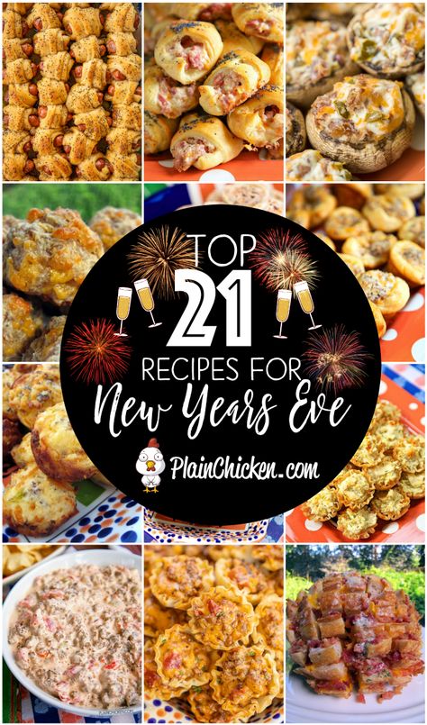 21 New Year's Eve Party Recipes - so many delicious recipes for your party! Most can be made ahead of time for easy entertaining! Sausage balls, finger foods, dips, chicken fingers, sandwich pinwheels. There is something for everyone on this list! #newyearseve #partyfood New Years Eve Snacks, New Years Eve Party Ideas Food, New Years Appetizers, New Year's Eve Appetizers, New Years Eve Food, New Years Eve Dinner, New Years Dinner, Fingerfood Party, New Year's Eve Recipes