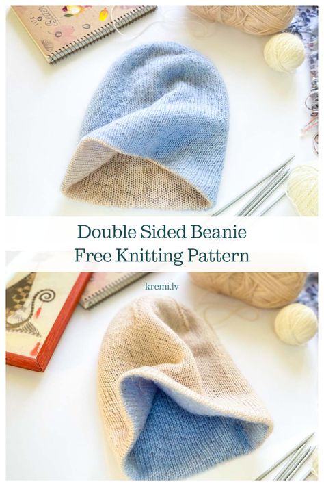 Double Knit Beanie Pattern, Knitted Hat Tutorial, Tube Hat Knitting Pattern, Double Thick Knit Hat Pattern, Free Pattern Knit Hat, Easy Beanie Knitting Patterns Free Straight Needles, Fun Knit Hat Patterns, Two Color Hat Knitting Pattern, Double Layer Knit Hat Pattern