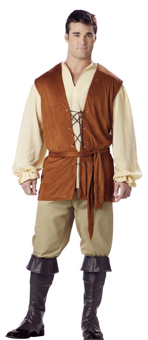 I believe the character 'Mercutio' would blend into this attire, as it is plain, much like his role in the story. Peasant Outfit, Medieval Clothing Men, Peasant Clothing, Peasant Costume, Medieval Peasant, Medieval Clothes, Medieval Costume, Medieval Dress, Medieval Clothing