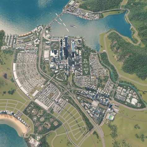 Friedensreich Hundertwasser, Cities Skylines City Layout, Cities Skylines Starting Layout, Cities Skylines 2 Layout Ideas, City Layout Design, Cities Skylines Airport, City Planning Design Layout, Cities Skylines Road Layout, Cities Skylines Layout Ideas