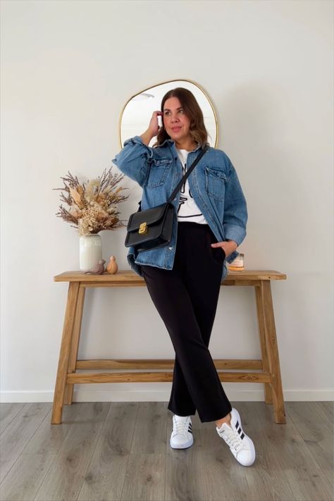 Crew Sock Outfits Women, Crew Sock Outfits, Outfits With Crew Socks, Denim Shacket Outfit, Shacket Outfit Women, Shacket Outfit, Denim Shacket, Outfit Links, Blazer Outfits For Women