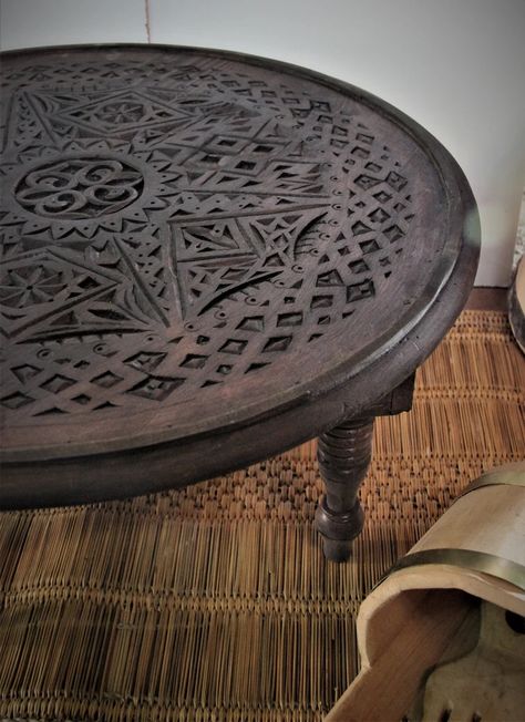 Arabic Table Unique Coffee Table. Carved Coffee Table Round | Etsy Marrocan Interiors, Gothic Coffee Table, Round Table Living Room, Moroccan Coffee Table, Eclectic Coffee Tables, Bohemian Coffee Table, Indian Coffee Table, Carved Coffee Table, Round Wooden Table