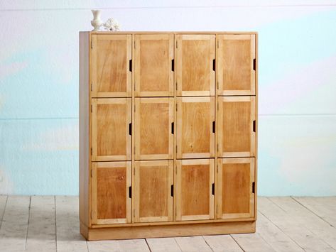 Wooden locker cabinets on Behance Wooden Lockers, Locker Designs, Sauna House, Antique Cupboard, Cupboard Cabinet, Wooden Bag, School Lockers, Vintage Phones, Space Organizer