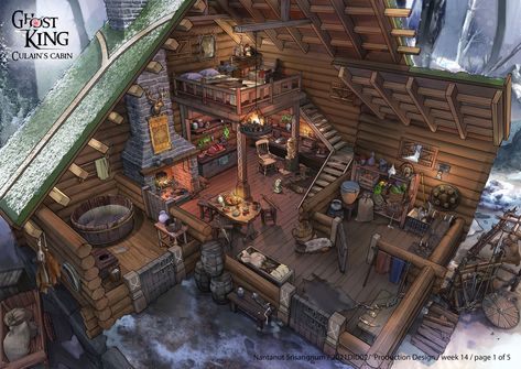 Viking House Interiors, Fantasy Cabin, Feng Zhu Design, Interior Concept Art, Feng Zhu, Viking House, Fantasy Rooms, House Floor Design, Medieval Houses