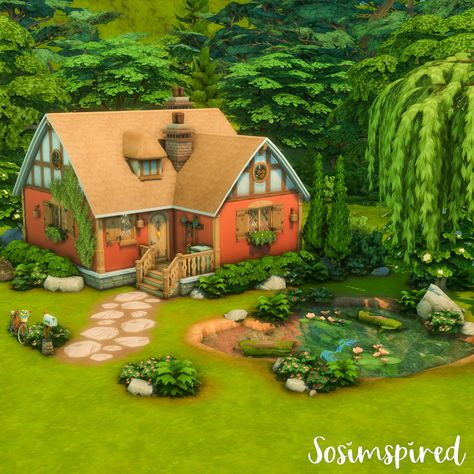 Cottagecore House Sims 4 No Cc, The Sims 4 Cottage Core Cc, Cottage Core Sims 4 House, Cottagecore Home Exterior, Cottage Core Sims 4, Sims 4 Cottage Living House, Sims Cottage Living, Ts4 Cottage, Cottage Core Houses