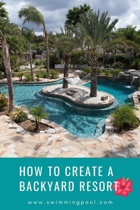 how to create a backyard resort Resort Pool Ideas, Backyard Resort Ideas, Resort Backyard Ideas, Pool Designs Modern, Swimming Pools Backyard Inground, Resort Backyard, Resort Style Backyard, Pool Design Modern, Awesome Pools