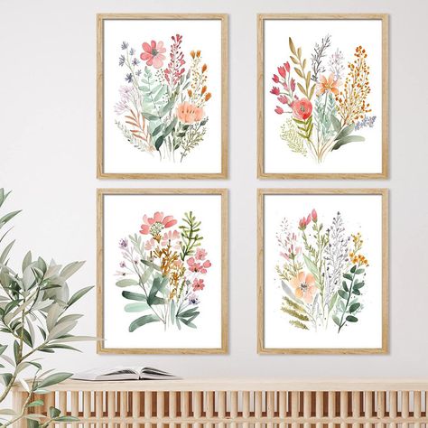 IDEA4WALL Framed Colorful Wildflower Forest Bouquet Wall Art, Set Of 4 Nature Wilderness Wall Decor Prints, Botanical Floral Wall Decor For Living Room, Bedroom Framed 4 Pieces Print Forest Bouquet, Lavender Wall, Wall Art Set Of 4, Wall Decor Prints, Nursery Art Girl, Market Poster, Flower Nursery, Floral Wall Decor, Green Wall Art