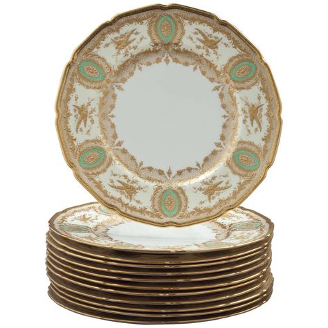 Set Of 12 Royal Doulton Porcelain Circa 1900 English Dinner Plates Royal Doulton Dinnerware, English Dinner, Vintage Porcelain Plates, Brown Dinnerware, English Plates Vintage, Bunnykins Royal Doulton, Modern Dinner Plates, Royal Doulton Tableware, Royal Doulton China