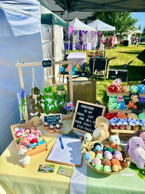 Market setup for my three-day market at Blake’s Lavender Festival! #crochet #marketingstrategy #marketprep #amigurumi #cute #plushies Madeleine, Crochet Vendor Booth, Crochet Bussines Idea, Crochet Market Setup Ideas, Crochet Market Items, Fall Vendor Booth Ideas, Crochet For Markets, Crochet Market Prep, Booth Setup Ideas Vendor Events