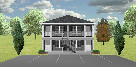 J0929-11-4 Rendering  rework exterior but plans are good could fit on keystone site Small Apartment Complex Plans, Apt Layout, Small Apartment Complex, Small Apartment House, Small Apartment Building, Duplex Floor Plans, House Flippers, Duplex Design, House Floor Design