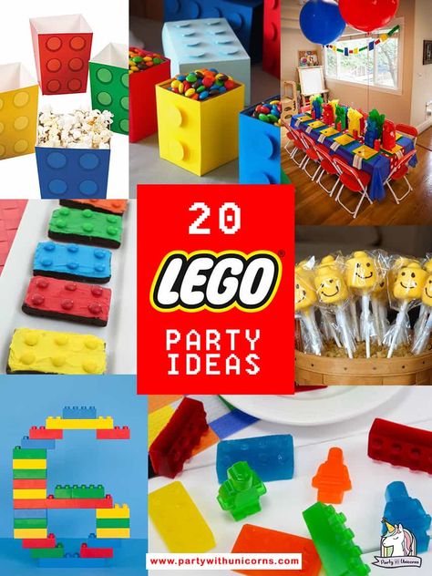 Tattoo Ideas For Your Kids, Lego Party Bags, Lego Party Printables, Lego Favors, Lego Themed Cake, Lego Party Ideas, Lego Party Invitations, Boys Birthday Party Games, Lego Party Games