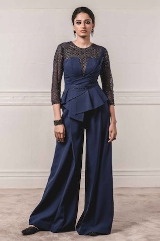 Embroidered Peplum Jumpsuit Peplum Jumpsuits, Velvet Applique, Embellished Jumpsuit, Jumpsuit For Women, Peplum Styling, Designer Jumpsuits, Tarun Tahiliani, Jumpsuit Online, Peplum Styles