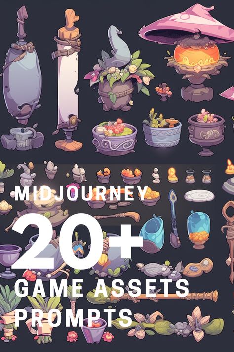 Create High-quality and well-optimized assets that contribute to a visually stunning and engaging gaming experience. #midjourney #aiart #midjourneyprompts #game #uisassets #magicportions #treasurechest #gameitems Digital Assets Design, Game Elements Design, Blender Game Assets, Game Concept Design, Cute Game Design, 2d Game Assets, Game Props Concept Art, Game Assets Concept Art, Environment Design Concept