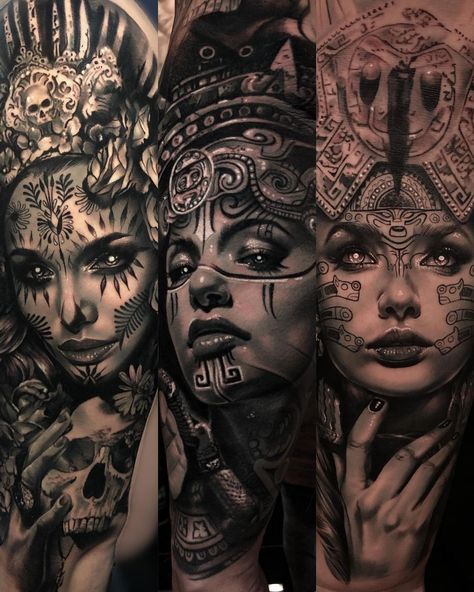 Sampaguita Jay on Instagram: "Which one is your favorite!? I’m in holiday guys, can’t wait to show you my news tattoos projects for 2022 with the opening of my new shop…" Valkyrie Tattoo Men, Aztec Warrior Tattoo For Women, Aztec Warrior Tattoo Men, Aztec Lady Tattoo, Aztec Women Warrior Goddesses Tattoo, Aztec Princess Tattoo, Aztec Girl Tattoo, Aztec Princess Tattoo Warriors, Aztec Warrior Tattoo