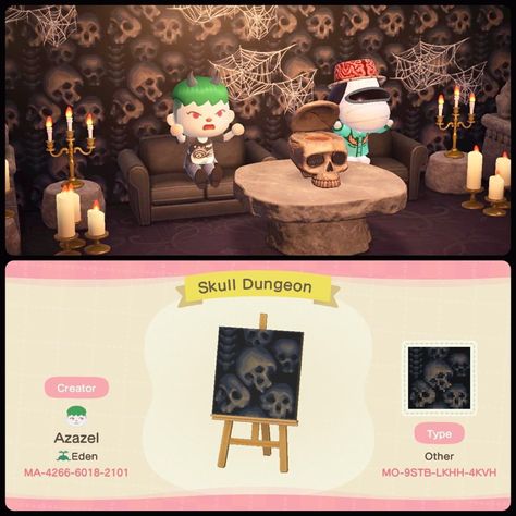 Spoopy skull wall Acnh Halloween Island Ideas, Creepy Animals, Scary Animals, Animal Crossing Funny, Animal Crossing Memes, Animal Crossing Guide, Animal Crossing Characters, Animal Crossing Qr Codes Clothes, Animal Crossing Wild World