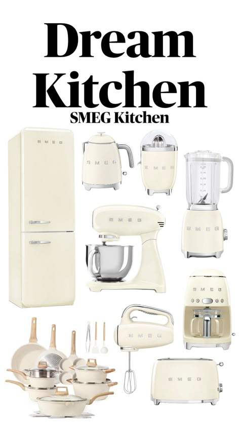 SMEG forever fav #smeg#dreamkitchen#kitcheninspo#kitchen#makemefamous Smeg Cream Appliances, Smeg Kitchen Ideas Inspiration, Smeg Kitchen Ideas, Smeg Victoria, Smeg Kitchen Appliances, Smeg Kitchen, Wedding Gifts For Bride And Groom, Dream Apartment Decor, White Appliances