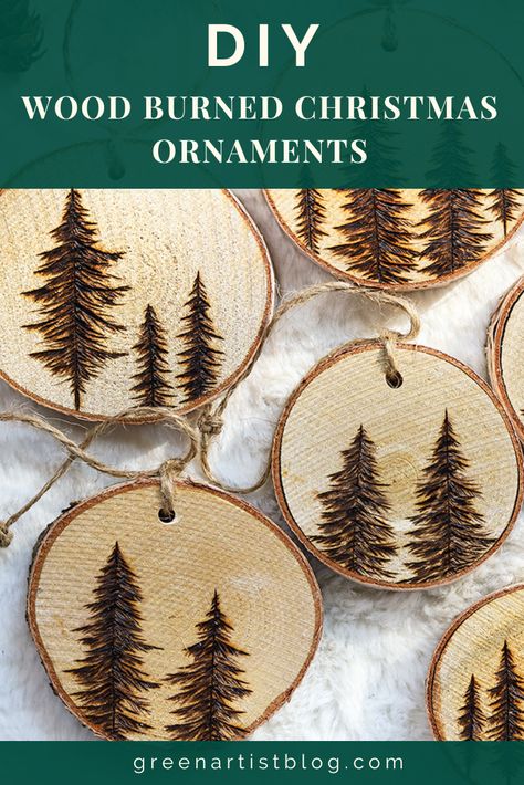 DIY Wood Burned Christmas Ornaments Wood Burned Snowflakes, Wood Burning Pen Projects, Wood Burnt Ornaments Diy, Diy Wood Burning Gifts, Pyrography Christmas Ornaments, Easy Wood Burning Patterns, Wood Burned Christmas Ornaments, Woodburning Ornaments, Wood Burning Tutorial