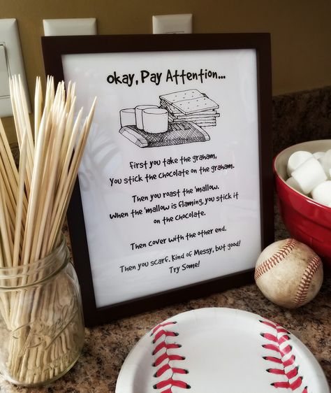 Sandlot Party: S'More Sign made with PicMonkey Sandlot Smores Quote, The Sandlot Party Ideas, Sandlot Party Decorations, Sandlot Baseball Birthday Party, Sand Lot Birthday, Rookie Of The Year First Birthday Games, Baseball Game Birthday Party, Sandlot Baby Shower Ideas, Sandlot Birthday Party Decorations