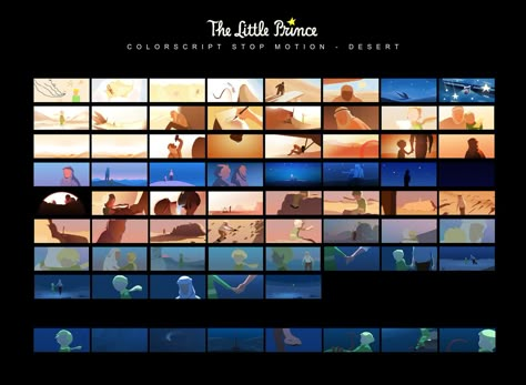 .THE LITTLE PRINCE. #7 Final colorscript of the desert, STOP MOTION Storyboard Color, Colour Script, Animation Styles, Movie Color Palette, Color Script, Production Design, Mood And Tone, Keys Art, Film Inspiration