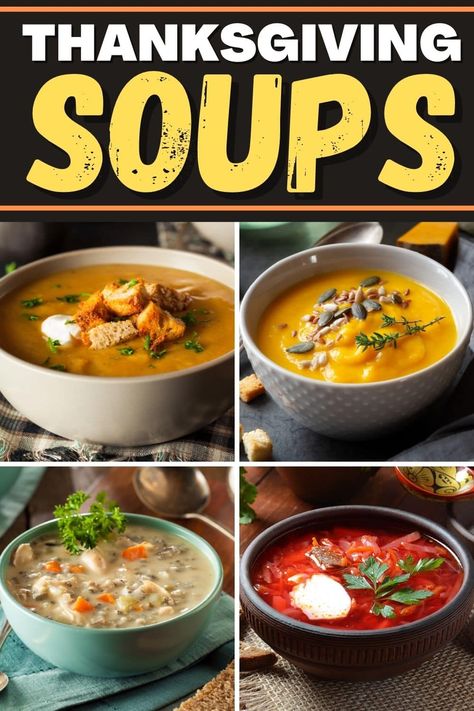 Start off your holiday meal with these classic Thanksgiving soups! From pumpkin to potato to butternut squash, these soups are the perfect starters for your turkey feast. Thanksgiving Soup Appetizer, Soups For Thanksgiving Dinner, Thanksgiving Soups Recipes, Thanksgiving Soup Ideas, Panera Bread Bowl, Soup Thanksgiving, Thanksgiving Soup Recipes, Thanksgiving Soups, Turnip Soup