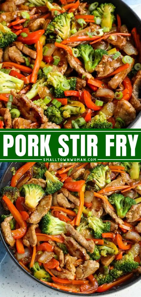 You're less than 30 minutes away from this easy Pork Stir Fry! This main course recipe is just in time if you want something different for dinner. Loaded with vegetables, this stir-fried pork is full of flavor. Low-carb option for this Asian dish included! Pork Stir Fry Recipes, Pork Recipes For Dinner, Asian Pork, Pork Stir Fry, Stir Fry Recipe, Pork Dinner, Easy Pork, Low Carb Diet Recipes, Onion Recipes