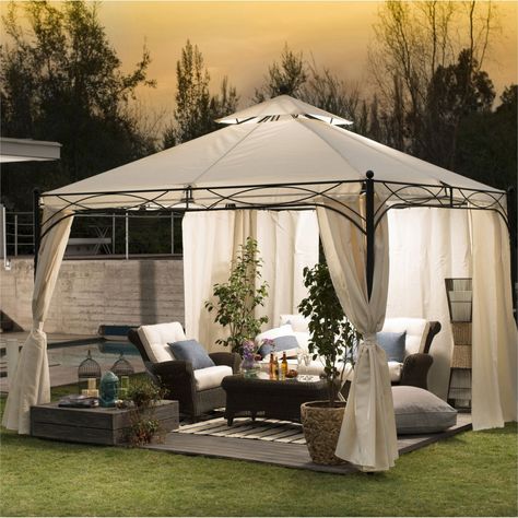 Backyard Seating Area, Luxury Furniture Sofa, Backyard Seating, Back Garden Design, Backyard Gazebo, Modern Garden Design, Outdoor Gazebos, Garden Gazebo, Outdoor Sheds