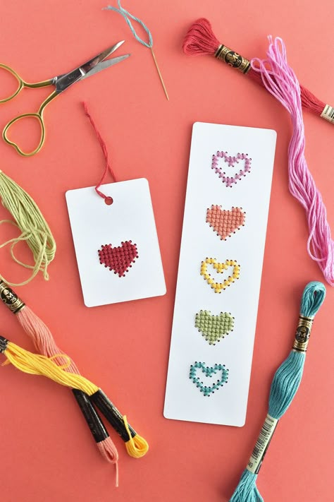 Stitching On Paper, Heart Cross Stitch, Wild Olive, Heart Bookmark, Embroidery Cards, Stitching Cards, Cross Stitch Bookmarks, Cross Stitch Heart, Mini Cross Stitch