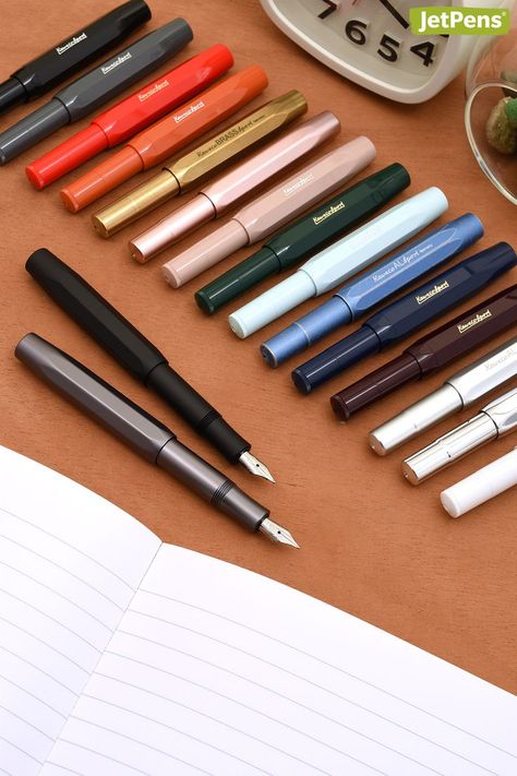 An instantly recognizable classic, the Kaweco Sport is as stylish and practical today as when it debuted in 1911. True to the slogan "small in the pocket, great in the hand," this AL Sport fountain pen is a compact 4.2 inches when closed and a comfortable 5 inches with the cap posted. Fountain Pens Writing, Kaweco Fountain Pen, Kawaii School Supplies, Art Essentials, Study Stationery, Fine Writing Instruments, New Pen, Jet Pens, Art Products