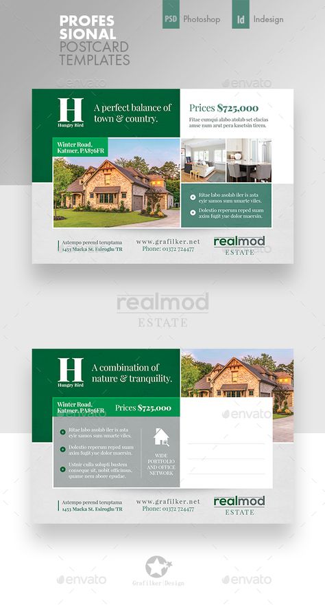 Real Estate Postcard Template PSD, InDesign INDD. Download Postcard Real Estate, Realtor Postcards, Postcard Ideas, Real Estate Banner, Business Postcards, Buy Real Estate, Real Estate Postcards, Modern Homes For Sale, Modern Postcard