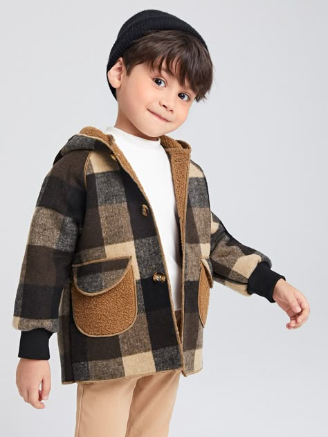 Multicolor Casual  Long Sleeve Wool-Like Fabric Plaid Regular Embellished Non-Stretch Fall/Winter Toddler Boys Clothing Boys Fall Fashion, Boys Winter Clothes, Kids Winter Outfits, Boys Winter Jackets, Boy Outerwear, Plaid Outfits, Boys Plaid, Kids Clothes Boys, Boys Sweaters