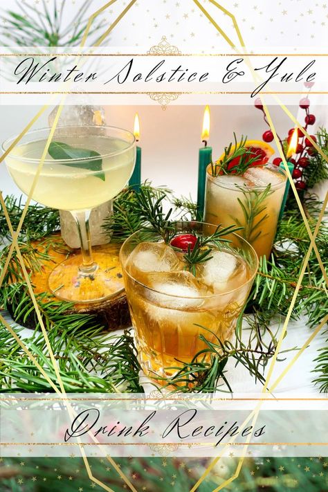 Find the perfect yule cocktail to add some spirit to the season with these winter solstice drink recipes! Whether looking for a batched cocktail recipe to serve at your winter solstice party, or a warming beverage to enjoy by the yule log, sip in the solstice season with these magical delicious winter recipes. Yule Drink Recipes, Winter Solstice Cocktails, Yule Cocktails, Yule Party Food, Winter Solstice Party Decorations, Winter Solstice Drinks, Winter Solstice Party Food, Winter Solstice Dinner Party, Yule Party Ideas