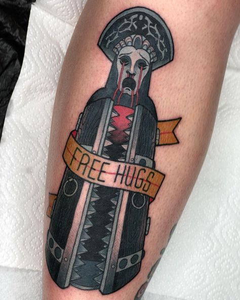 Traditional Horror Tattoo Sleeve, Creepy Old School Tattoos, Iron Maiden Traditional Tattoo, Dark Fantasy Traditional Tattoo, Hot Fuzz Tattoo, Weird American Traditional Tattoo, Fantasy Traditional Tattoo, American Traditional Horror Tattoo, American Traditional Tattoo Design Old School