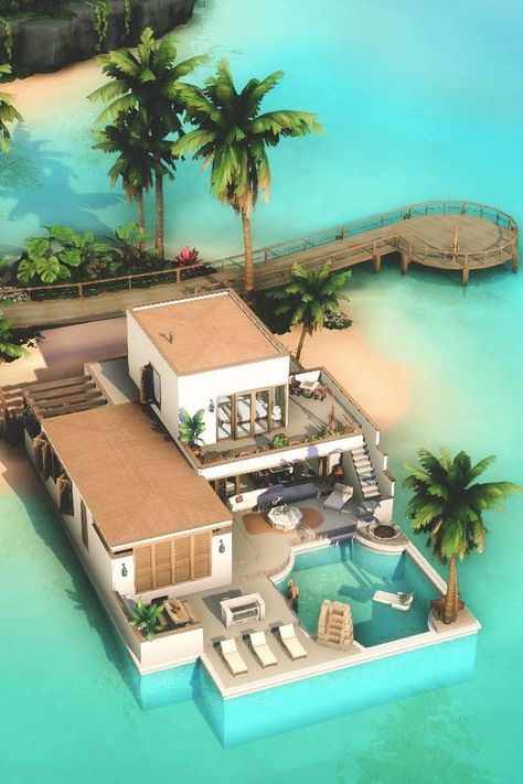 Sims 4 Infinity Pool, Sims 4 Seaside House, Sims 4 Love Island Villa, Bloxburg Builds Not Houses, Sims 4 Honeymoon House, Sims 4 Beach Villa, Pool Ideas Sims 4, Island House Sims 4, Sims Island House