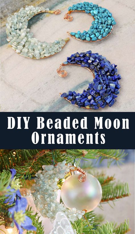 Beaded Ornament Idea: DIY Beaded Moon Christmas Tree Ornaments Diy Crescent Moon, Moon Christmas Tree, Beaded Moon, Diy Hand Soap, Beaded Ornaments Diy, Moon Christmas, Moon Ornament, Diy Beaded Ornaments, Diy Christmas Tree Ornaments