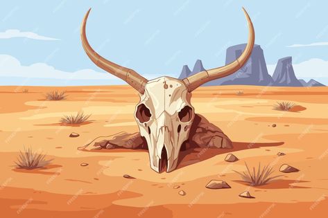 Premium Vector | Cow skull in the desert at the hot sunny day vector illustration Hot Sunny Day, Desert Safari, Skull Illustration, Psd Icon, Cow Skull, Iconic Photos, In The Desert, Vector Photo, Sunny Day